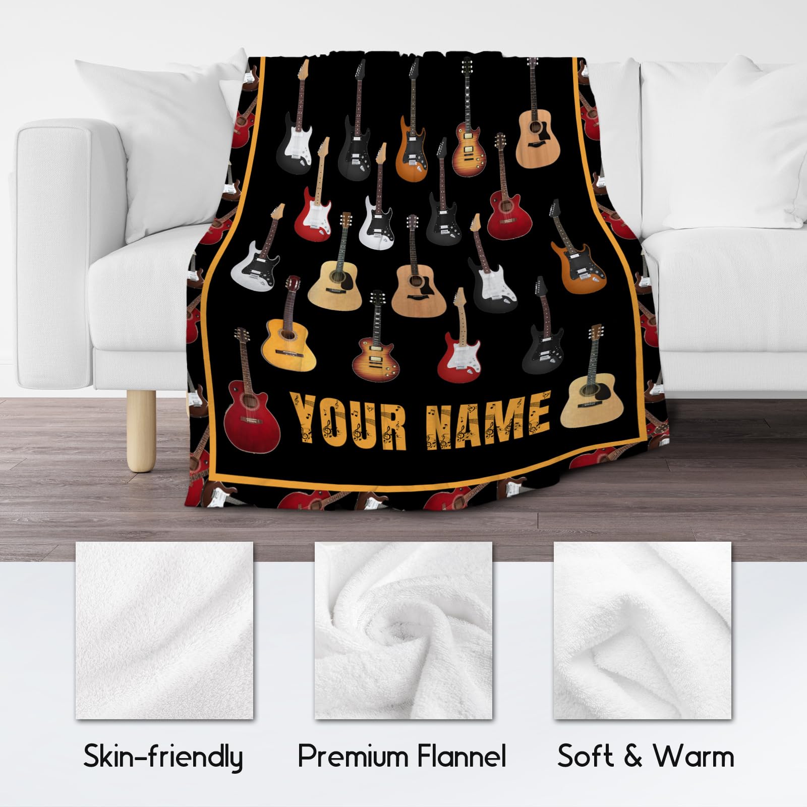 Mercuryelf Custom Guitar Throw Blanket - Soft, Fuzzy & Warm - 40x50 Inches Flannel Blankets for Travel, Office - Black Vintage Throws Gift for Kids