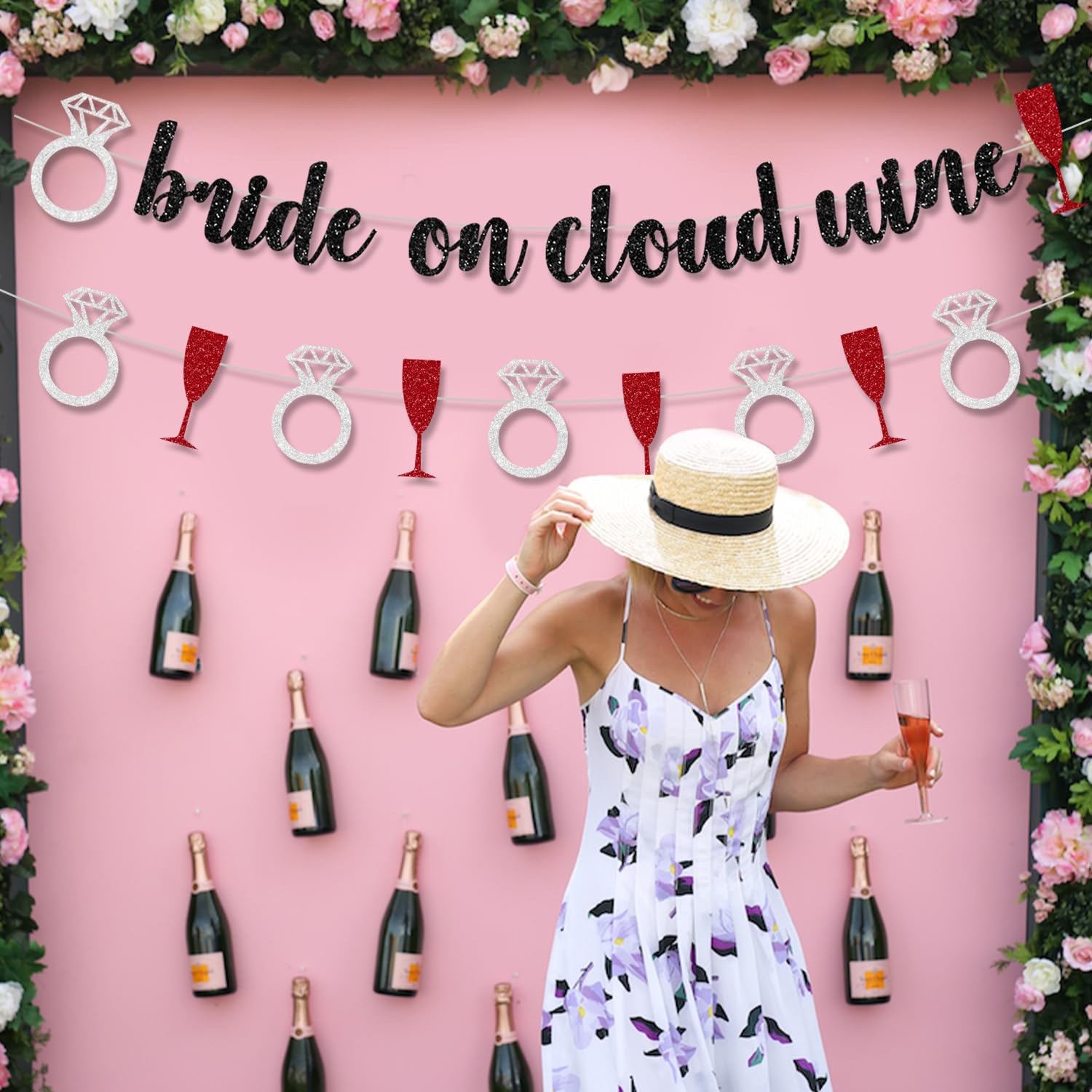 20PCS Bride On Cloud Wine Banner, Bachelorette Party Decoration, Wedding Bride Garland, Bridal Shower Decorations, Wine Theme Funny Sign