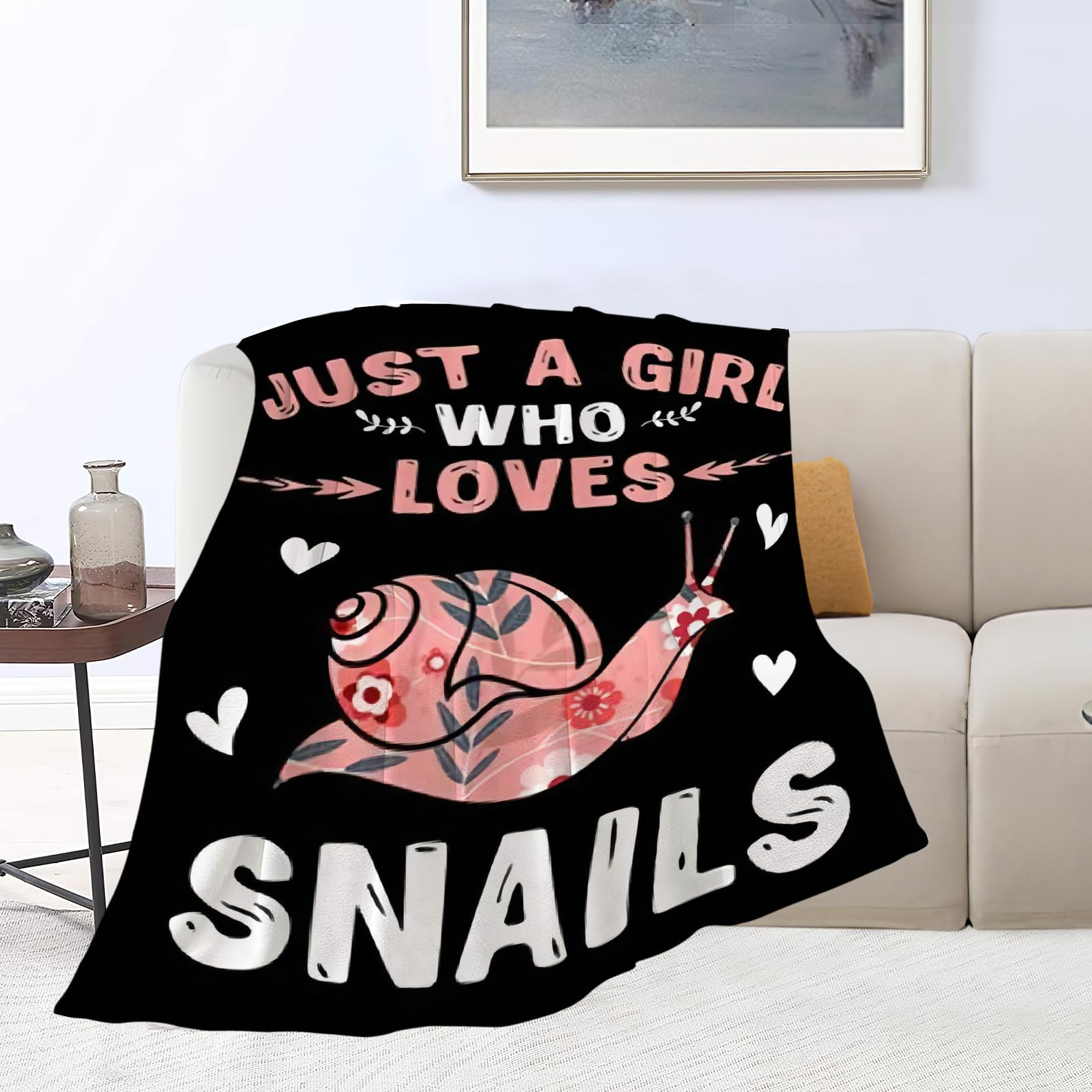 Snail Blanket Cozy Plush Just A Girl Who Loves Snails Throw Blanket Flannel Fleece Ultra Soft Fuzzy Party Blankets Gifts for Adult Kids Boys Girls Women Men 50"X40"