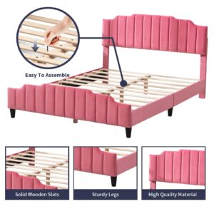 ZAFLY Full Size Bed Frame Kids, Modern Comfortable Pink Princess Bed Frames, Soft Headboard Padding& Wood Slats, Perfect for Girls’Rooms, No Box Spring Necessary (Princess)