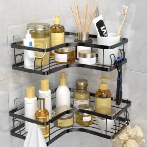 manalete corner shower caddy, 2 pack adhesive bathroom shower organizer, no drilling black shower shelf for inside shower, corner shower storage rack shampoo holder organizer