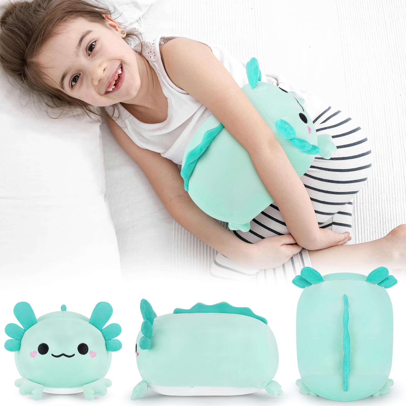 Axolotl Plush-9.1'' Axolotl Plush Pillow, Green Kawaii Axolotl Plushies, Axolotl Anime Plush Stuffed Animals Cute Plush Axolotl Stuff Plushie Stuffed Pillows,Birthday Gift for Kids Girls Boys