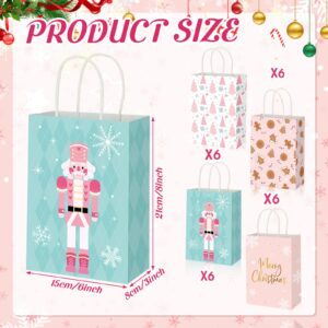 Zhanmai 24 Pcs Pink Christmas Gift Bags with Tissue Paper Gingerbread Gift Bags Nutcracker Wrapping Bags with Handles for Xmas Holiday Winter Baby Shower Birthday Favor Gift Wrapping, 8 x 6 x 3 Inch