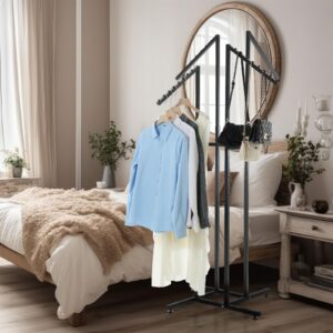 Barydat 4 Way Clothing Rack Heavy Duty Retail Clothing Display Rack with 18 Inch Slanted Arms Square Tubing 48-72 Inch Adjustable Clothes Stand for Boutique Garment Shirt Hanger, 32 x 32 Inch