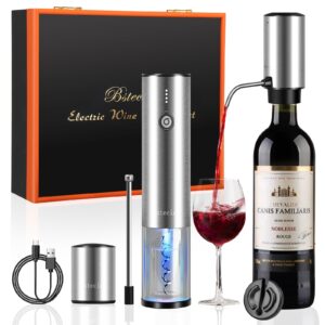 bsteciar rechargeable electric wine openers set,cordless one-click automatic electric wine bottle opener,aerator, vacuum stoppers, foil cutter and bottle opener for home bar and outdoor parties