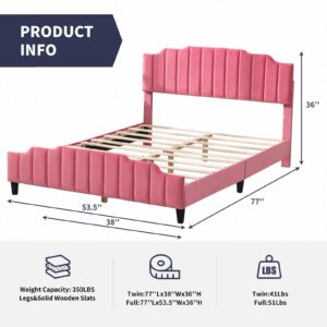 ZAFLY Full Size Bed Frame Kids, Modern Comfortable Pink Princess Bed Frames, Soft Headboard Padding& Wood Slats, Perfect for Girls’Rooms, No Box Spring Necessary (Princess)