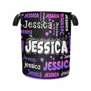 mypupsocks customized laundry basket with name, custom purple black and white name waterproof laundry hamper with handles personalized dirty clothes storage basket for bathroom bedroom, large