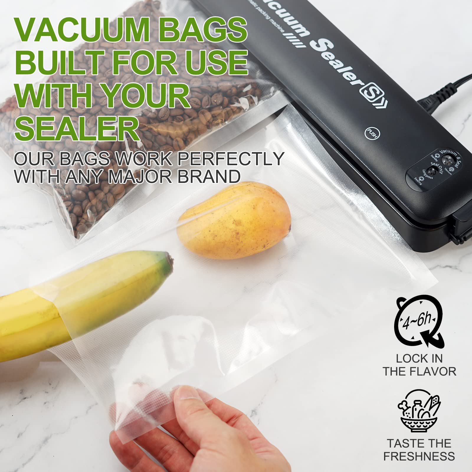 Vacuum Sealer Bags - 6" x 20' (3 Rolls), Reusable & Sous Vide, Commercial Grade, Embossed Texture, BPA-Free, Food Saver Vacuum Sealer Bags Rolls for Packing, Freezer & Cooking Storage