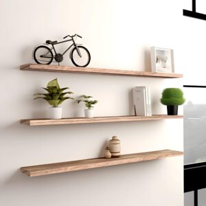 PHPH 36 Inch Wood Floating Shelves for Wall, Wooden Wall Shelves for Bedroom, Set of 4 Light Brown