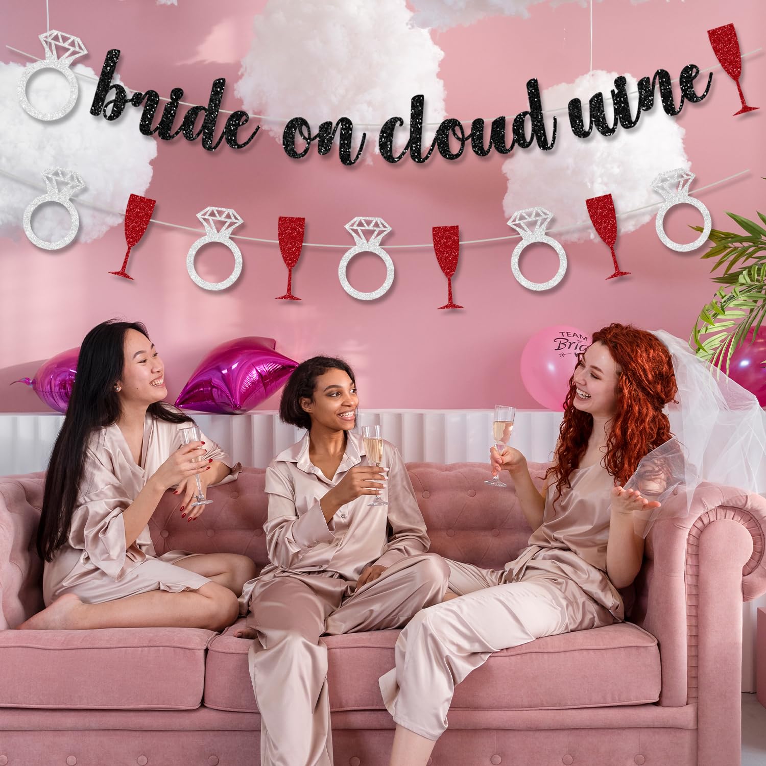 20PCS Bride On Cloud Wine Banner, Bachelorette Party Decoration, Wedding Bride Garland, Bridal Shower Decorations, Wine Theme Funny Sign