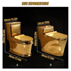 Modern Bidet Toilet One Piece Toilet, Bidet Golden Toilet Quiet Super Whirlpool, Household Creative Ceramic Toilet Gold Toilet for Hotel/Bathroom 70x60x38cm/27.6x23.6x15in A