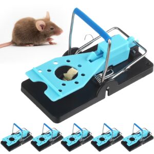 kittmip 6 pcs mouse traps plastic mice trap house with blue detachable quick sensitive effective mouse trap safe mice traps reusable sanitary mice traps for house, garage, outside