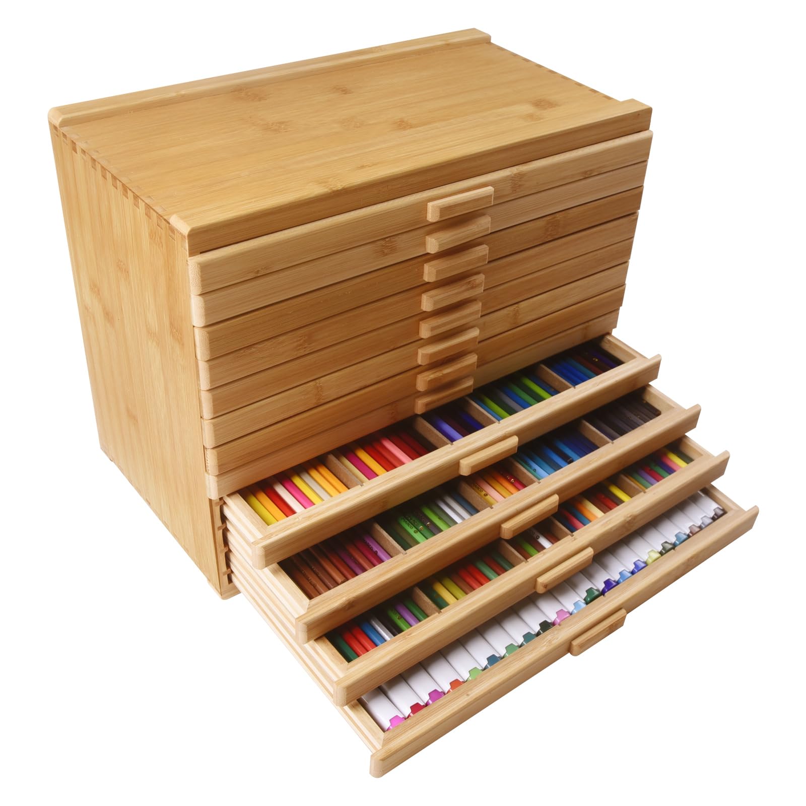 Vencer 12-Drawer Bamboo Artist Supply Storage Box - Effortlessly Organize and Store Pencils,Pens,Pastels,Markers,Brushes,and Tools with Adjustable Compartments and Generous Capacity,VAO-020