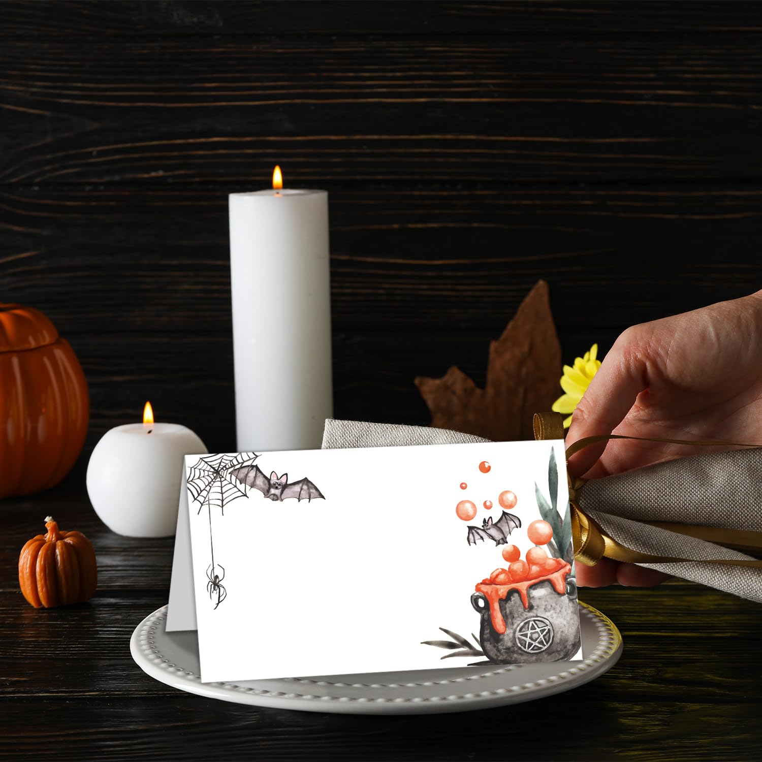 Halloween Tent Labels Seating Table Place Cards Editable location Cards Collapsible Dinner Party Decoration Cards, Halloween Thanksgiving Party Decorations, Set of 25, Easy Folding - FS130