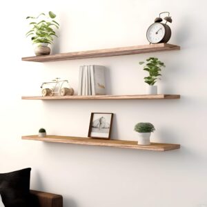 PHPH 36 Inch Wood Floating Shelves for Wall, Wooden Wall Shelves for Bedroom, Set of 4 Light Brown