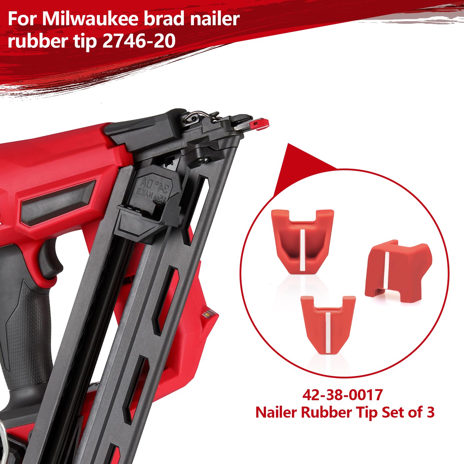 42-38-0017 No-Mar Pad Kit Fits For Milwaukee M18 2746-20 Nailer Tip Compatible with Milwaukee 18 Gauge Nailer, Set of 9, Red