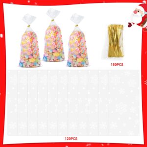 FOPINOA Snowflake Cellophane Bags, 120PCS Clear Christmas Treat Bags Snowflake Goodie Bags with 150 Twist Ties for Christmas Party Supplies