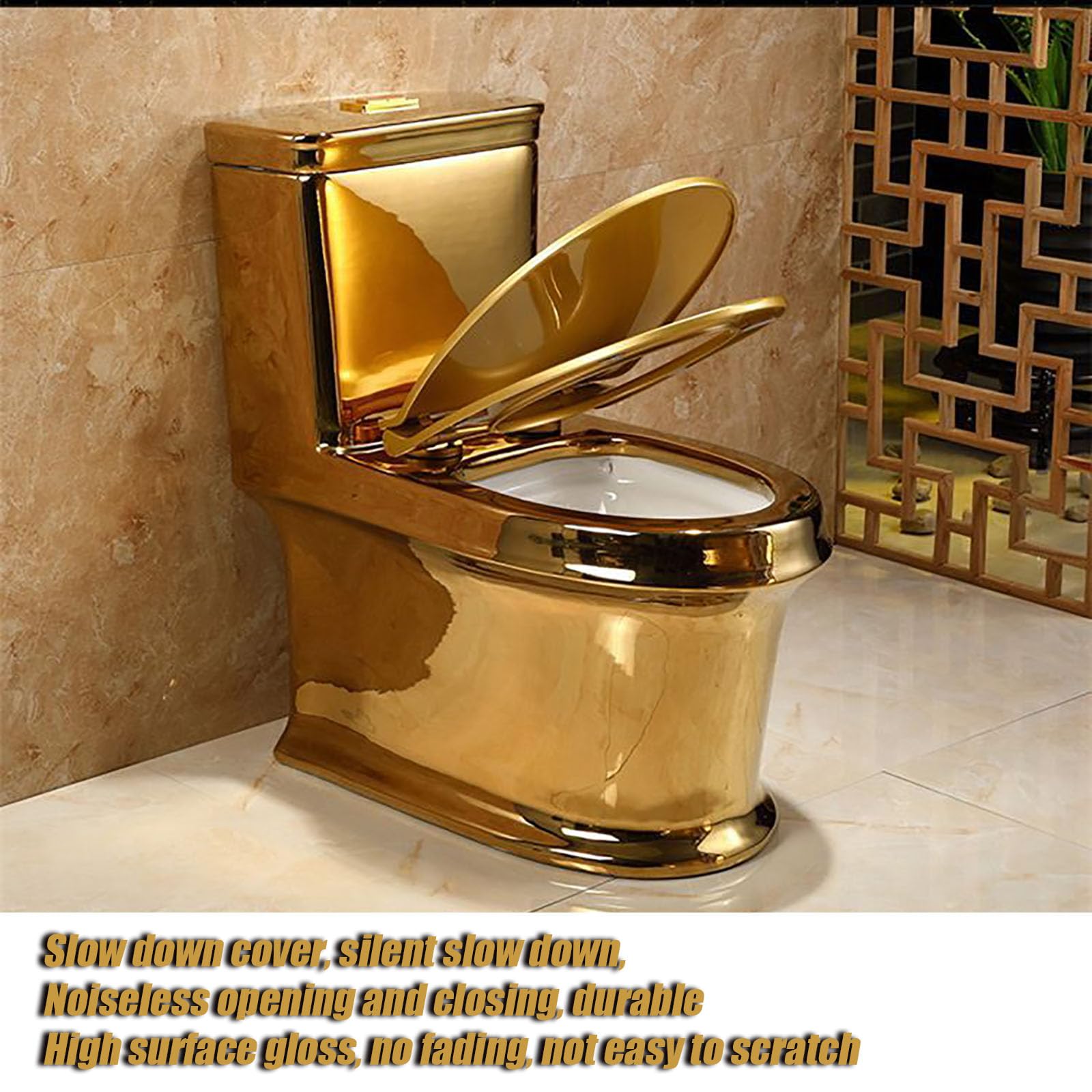 Modern Bidet Toilet One Piece Toilet, Bidet Golden Toilet Quiet Super Whirlpool, Household Creative Ceramic Toilet Gold Toilet for Hotel/Bathroom 70x60x38cm/27.6x23.6x15in A