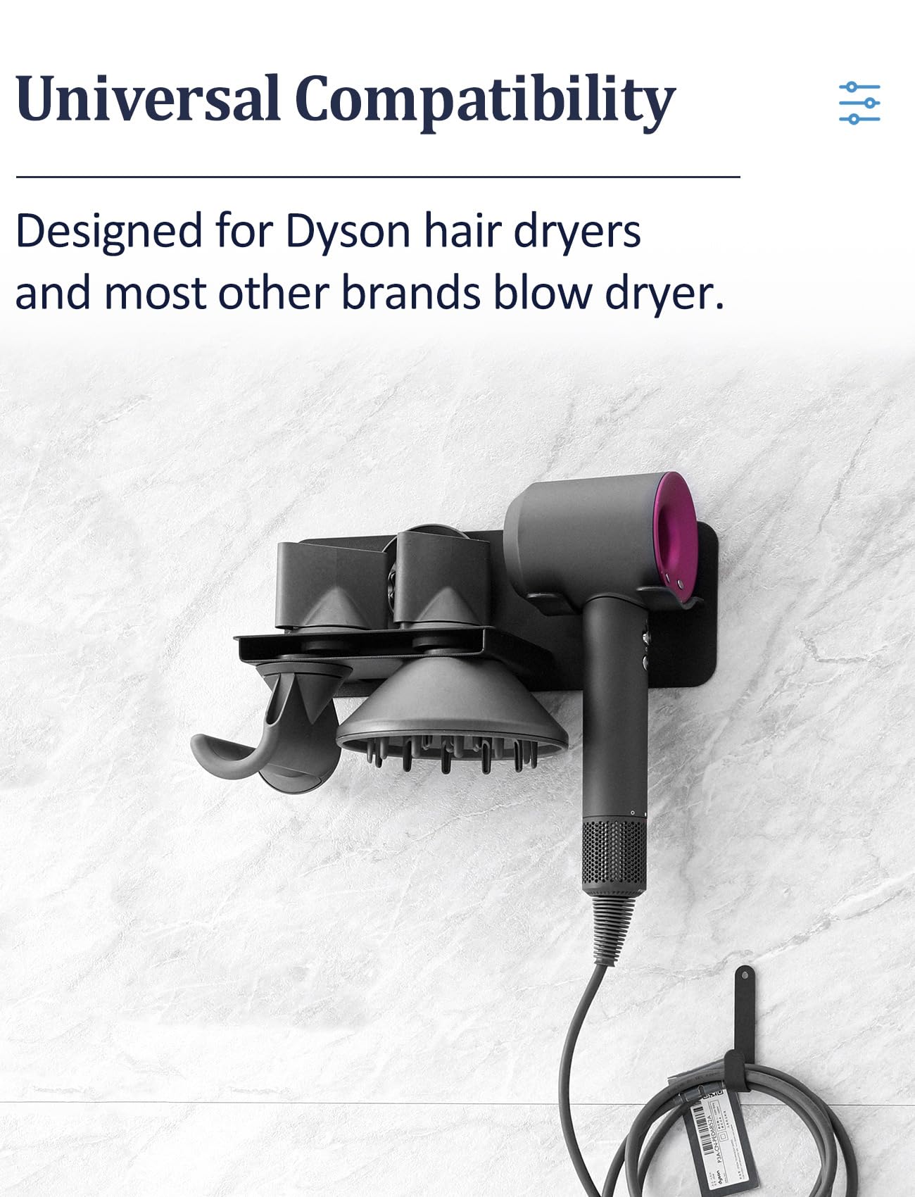 Hair Dryer Holder Wall Mount for Dyson Supersonic Airwrap Hair Dryer, Metal Blow Dryer Stand Attachments Storage for Bathroom and Salon, Black