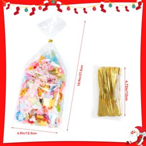 FOPINOA Snowflake Cellophane Bags, 120PCS Clear Christmas Treat Bags Snowflake Goodie Bags with 150 Twist Ties for Christmas Party Supplies