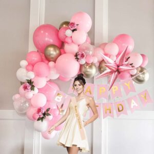 Pink Gold Balloon garland kit 135Pcs Pastel Pink and Gold white balloons for Girl baby shower women Sweet 16/21th Birthday Mother's Day Party Princess theme Decorations