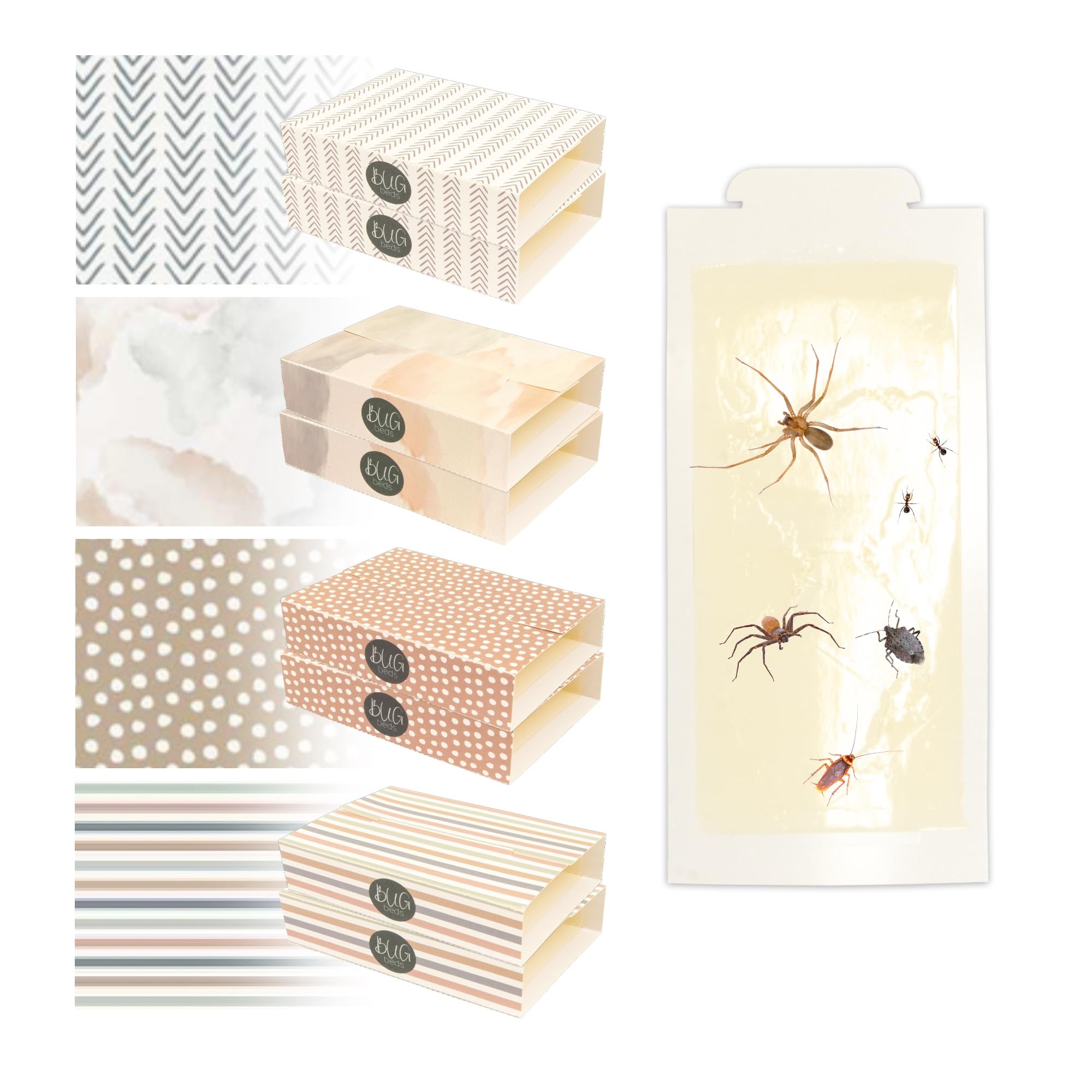 Insect Sticky Traps “BUG beds” Decorative Glue Pads, Aesthetic, Non-Toxic, Indoor, Pest Control- Mouse, Spider, Bed Bug, Cockroach, Brown Recluse, Cricket, Grasshopper, Gecko, Beetle, Scorpion