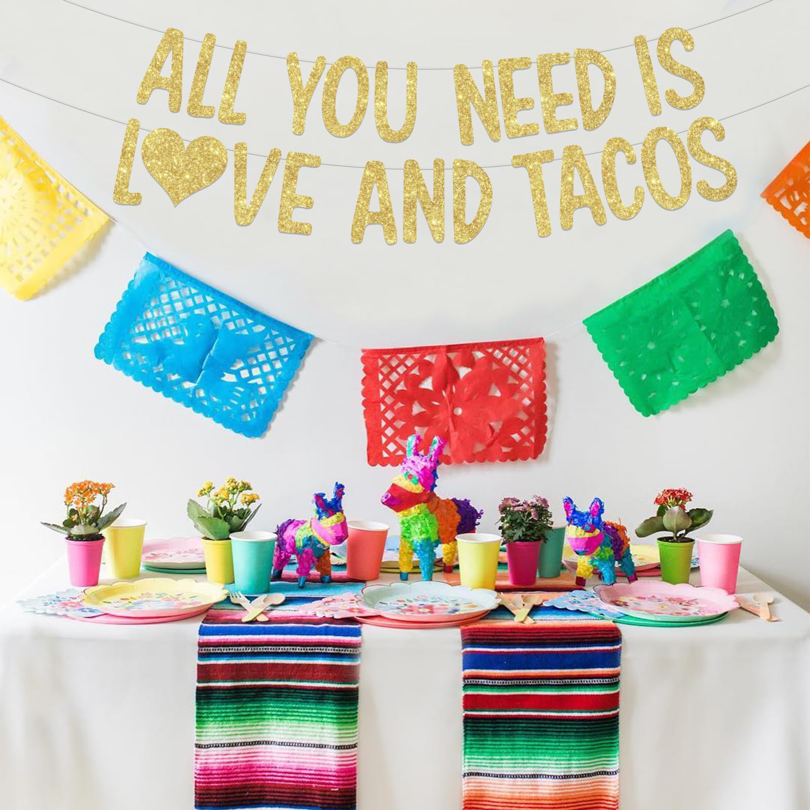 Mexican Fiesta Bridal Shower Decorations, All You Need is Love and Tacos Banner Gold for Cinco De Mayo Bachelorette Party Engagement Wedding Supplies