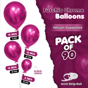 KatchOn, Hot Pink Chrome Balloons Set - 18 Inch Pack of 90 | Fuschia Pink Balloons for Hot Pink Birthday Decorations | Fuchsia Balloons, Chrome Hot Pink Balloons for Anniversary, Bachelorette Party