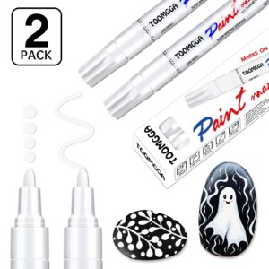 White Paint Pens Permanent Paint Markers - 2 Pack Oil Based Marking Pens, Medium Point, Quick Drying and Waterproof Paint Pens for Rock Painting Car Tyre Metal, Plastic, Canvas, Wood, Glass