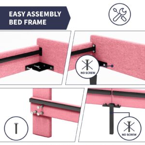 ZAFLY Full Size Bed Frame Kids, Modern Comfortable Pink Princess Bed Frames, Soft Headboard Padding& Wood Slats, Perfect for Girls’Rooms, No Box Spring Necessary (Princess)