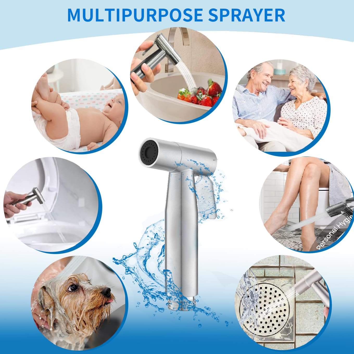 Handheld Bidet Sprayer for Toilet: Premium Stainless Steel Cloth Diaper Sprayer Set, Upgraded Jet Sprayer for Toilet w/Leakproof Hose, High Pressure Bathroom Bidet Sprayer Set Muslim Shower (Silver)