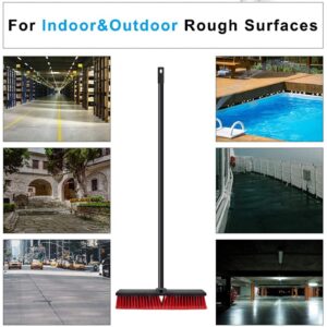 18" Push Broom Outdoor Heavy Duty, Snow Broom with Long Handle, Shop Broom Garage Push Broom for Garden, Patio, Garage, Bathroom, Kitchen, Tub, Carpet, Tile, Deck, Concrete, Industrial (RED)