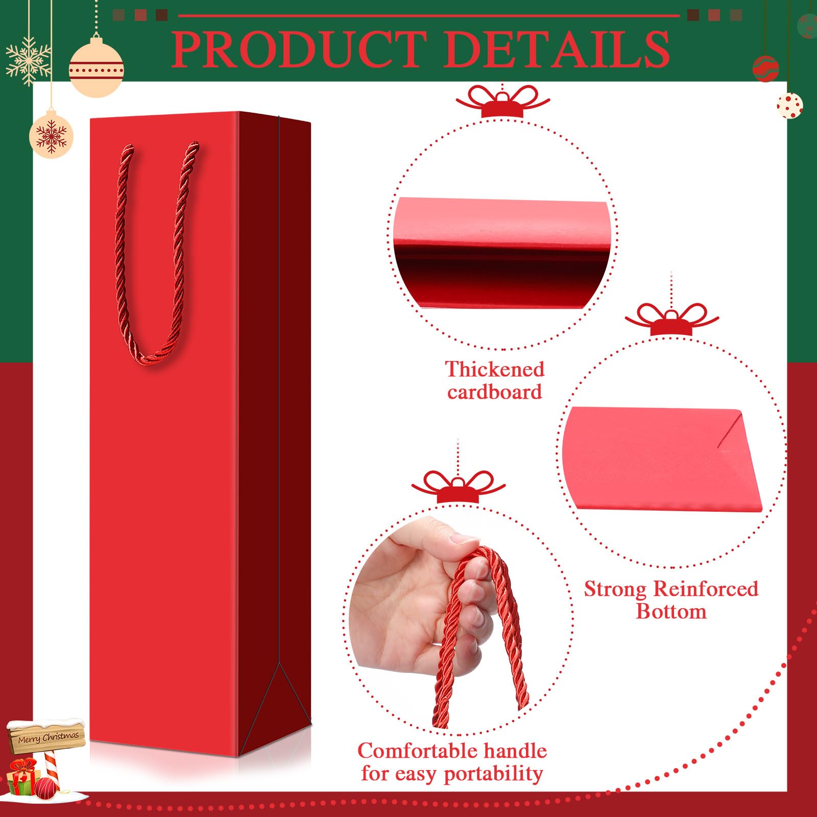 Fulmoon 80 Pack Wine Gift Bag Wine Bags Bulk Wine Bottle Gift Bags Reusable Wine Bottle Bags for Gifts Paper Bag with Handles for Valentine's Day Shopping Wedding Dinner 3.7 x 3.5 x 14 Inch(Red)