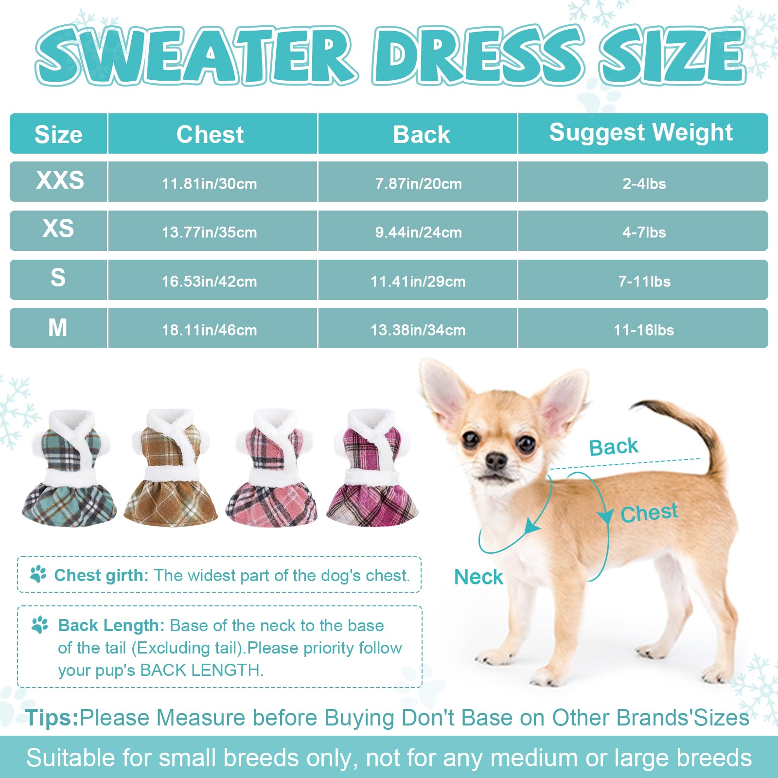 Girl Dog Sweater, Fleece Christmas Dog Dresses for Small Dogs Girl, Puppy Sweater Dog Winter Clothes, Pet Clothing Xmas Dog Sweater Dress Dog Outfit (Small, Greener)