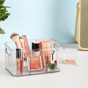 AOZITA 4 PACK Qtip Holder Dispenser + 1 Pack, 5-Compartment Clear Plastic Bin - Divided Cosmetic Makeup Caddy Organize