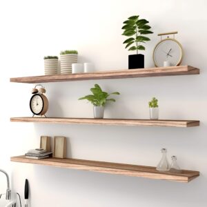 PHPH 36 Inch Wood Floating Shelves for Wall, Wooden Wall Shelves for Bedroom, Set of 4 Light Brown