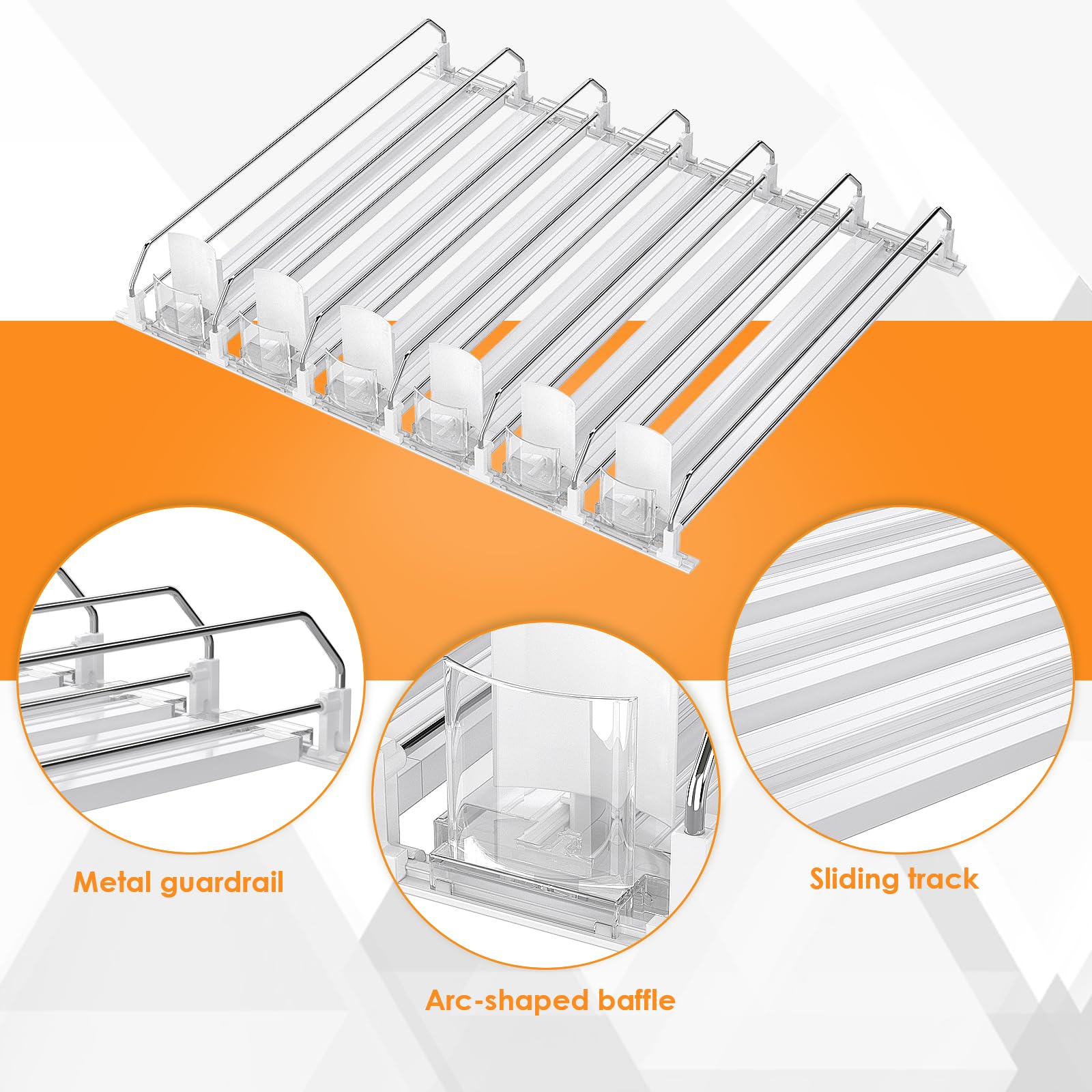 Minicloss Drink Organizer for Fridge,Fridge Organization,Soda Can Organizer,Spring Loaded Beverage Storage (6 Row, White)