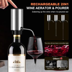 Bsteciar Rechargeable Electric Wine Openers Set,Cordless One-click Automatic Electric Wine Bottle Opener,Aerator, Vacuum Stoppers, Foil Cutter and Bottle Opener for Home Bar and Outdoor Parties