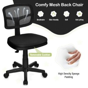 Giantex Kids Desk Chair, Low-Back Mesh Computer Chair Armless Ergonomic Office Chair with Adjustable Height, Y-Shaped Support for Teens Kids, 360° Swivel Task Chair for Home Office School (Black)