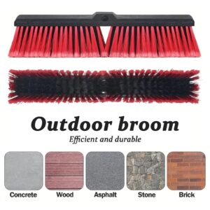 18" Push Broom Outdoor Heavy Duty, Snow Broom with Long Handle, Shop Broom Garage Push Broom for Garden, Patio, Garage, Bathroom, Kitchen, Tub, Carpet, Tile, Deck, Concrete, Industrial (RED)