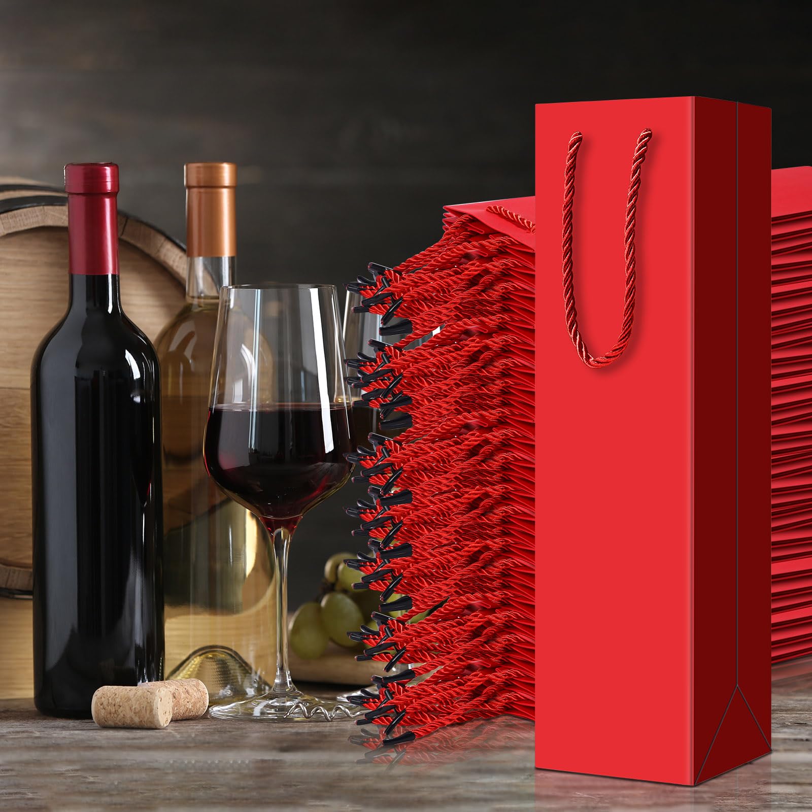 Fulmoon 80 Pack Wine Gift Bag Wine Bags Bulk Wine Bottle Gift Bags Reusable Wine Bottle Bags for Gifts Paper Bag with Handles for Valentine's Day Shopping Wedding Dinner 3.7 x 3.5 x 14 Inch(Red)