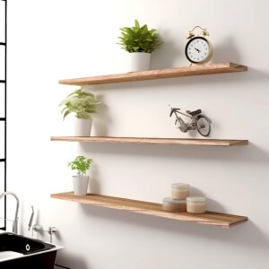 PHPH 36 Inch Wood Floating Shelves for Wall, Wooden Wall Shelves for Bedroom, Set of 4 Light Brown