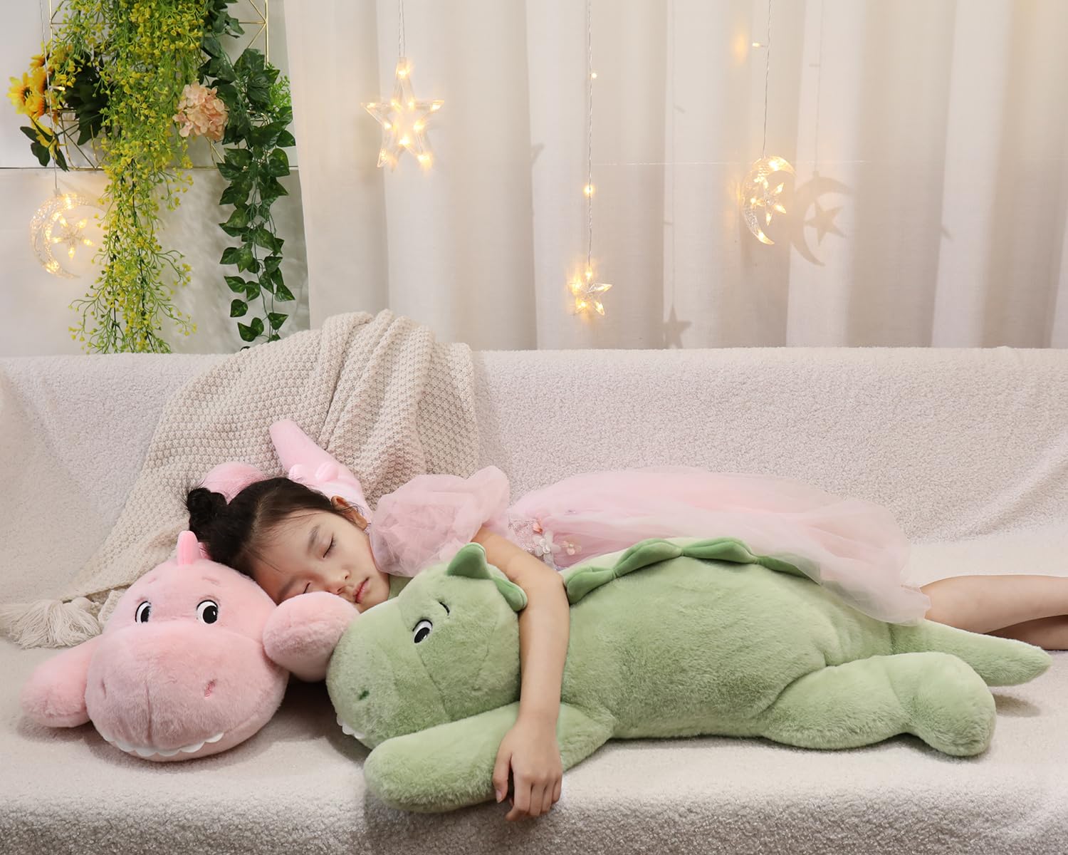 XMV 31 inch 5 lbs Dinosaur Weighted Stuffed Animals, Large Weighted Plush Animal, Cute Plush Toy Pillow, Soft Dino Plushie Gifts for Adults, Kids, Boys and Girls (Green)