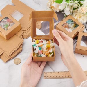 BENECREAT 36 Packs 3x3x1.2 Inch Brown Kraft Paper Box with Clear Windows Foldable Paper Gift Box Goodies Candy Box Dessert Box for Party Wedding Bakery Packaging