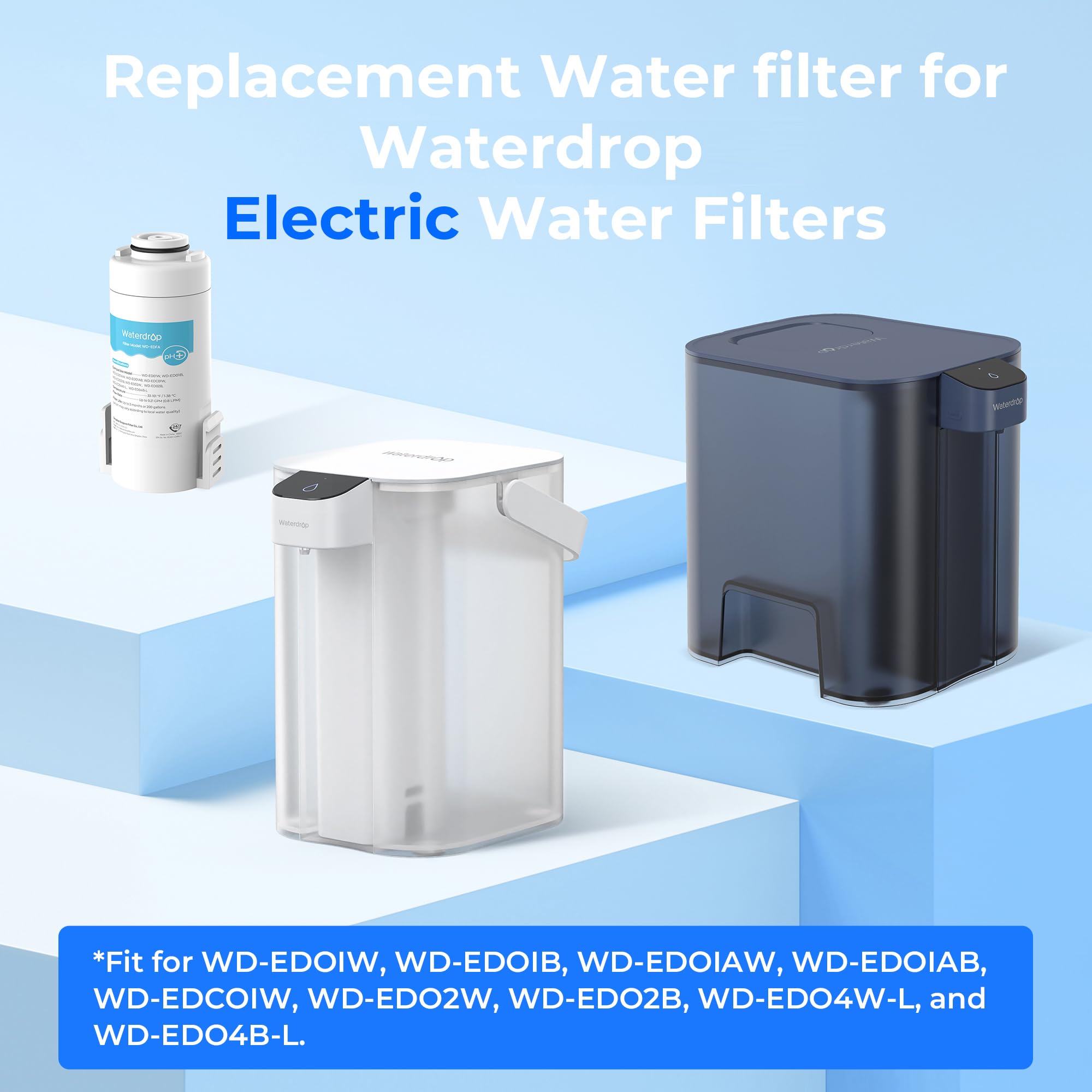 Waterdrop WD-EDFA Alkaline Filters Replacement for Waterdrop Electric Pitcher 𝐖𝐃-𝐄𝐃𝟎𝟏/𝐄𝐃𝟎𝟐/𝐄𝐃𝟎𝟒/𝐄𝐃𝟎𝟏𝐀/𝐄𝐃𝐂𝟎𝟏, NSF/ANSI 42&372, Improve PH, 3 Months or 200 Gallons, 1 Filter