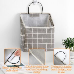 Voittozege 8 Pack Wall Hanging Storage Bag Waterproof Linen Cotton Hanging Storage Bags Wall Hanging Organizer bags with 10 Pieces Sticky Hooks for Bedroom Bathroom Kitchen