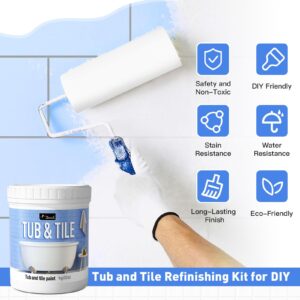 Tub and Tile Paint, Tub and Tile Refinishing Kit with Hardener, Tile Paint and Tub Refinishing Kit Bathtub Paint Water Based &Low Odor, Sink Paint for Bathroom Kitchen, Semi-Gloss White, 25-30sq.ft