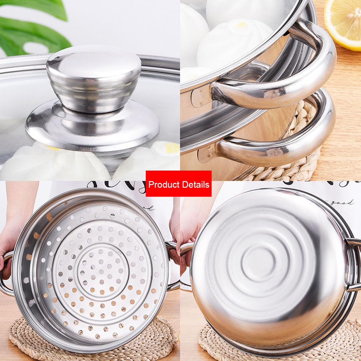 Steamer Pot for Cooking 4 Quart Steamer Pot 2-tier Multipurpose 18/8 Stainless Steel Steam Pot Cookware with Lid for Vegetable, Noodles, Pasta, Food