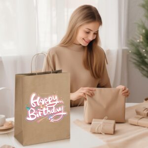 Oikss 100 Pack 10x5x13 Plain Natural Brown Kraft Paper Bags with Handles Bulk for Birthday Party Favors Grocery Retail Shopping Business Goody Recycled Craft Gift Bags (Large Size, 100 Count)