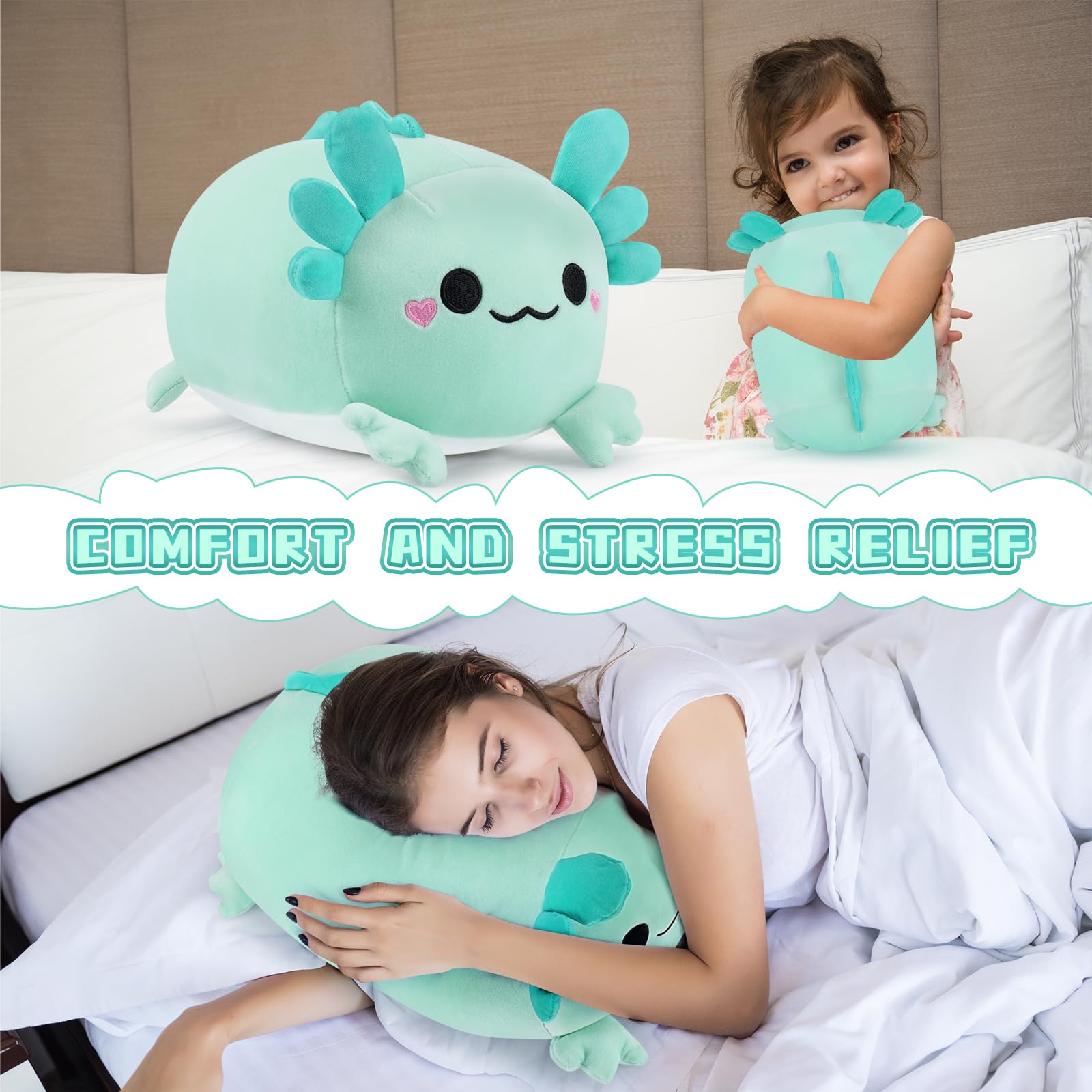 Axolotl Plush-9.1'' Axolotl Plush Pillow, Green Kawaii Axolotl Plushies, Axolotl Anime Plush Stuffed Animals Cute Plush Axolotl Stuff Plushie Stuffed Pillows,Birthday Gift for Kids Girls Boys